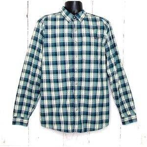 Eddie Bauer Men's TL Vented Button Shirt Green Plaid Long Sleeve Roll Tab Hiking